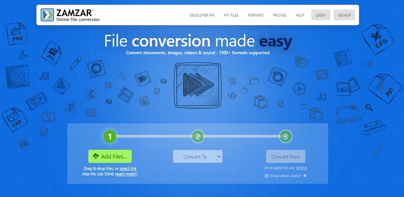 The main interface of Zamzar