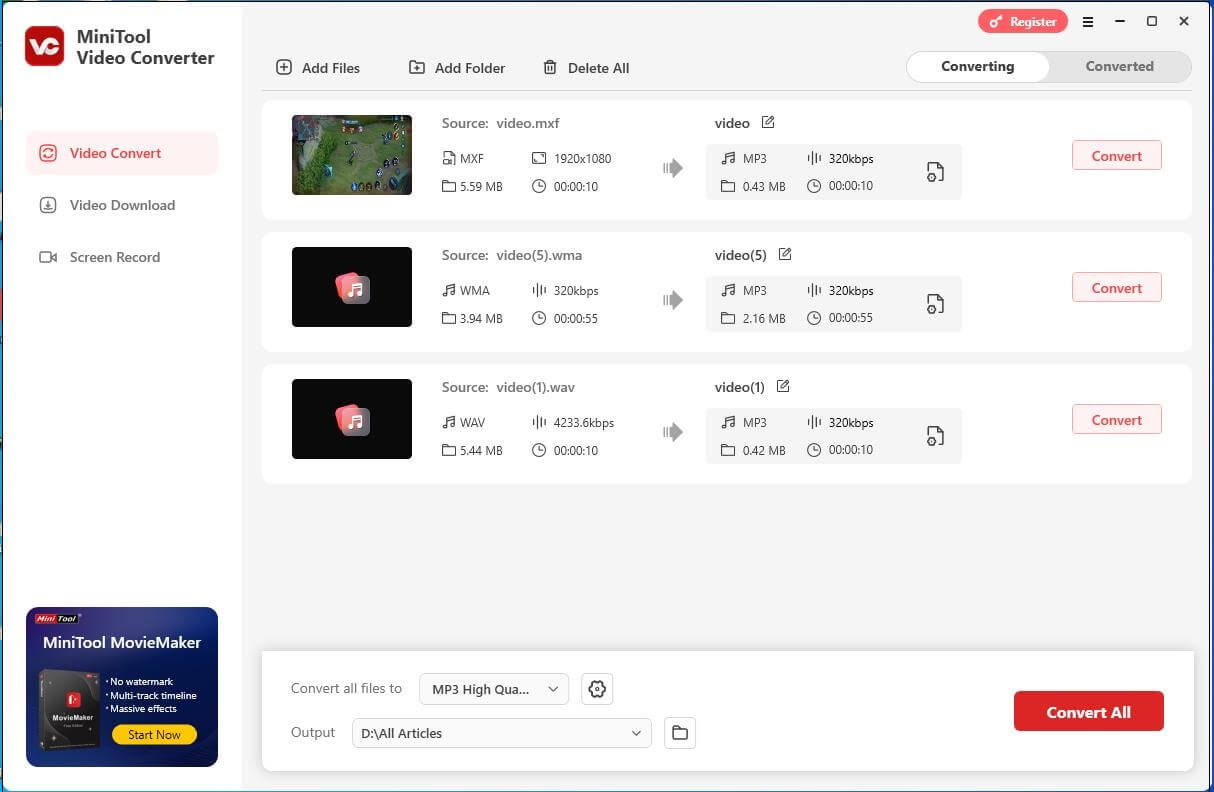 The user interface of MiniTool Video Converter
