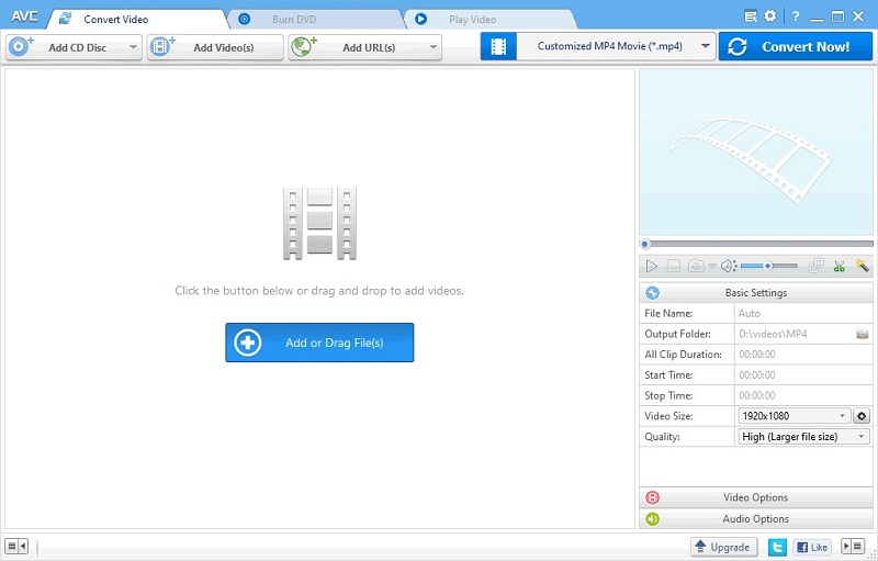 The user interface of Any Video Converter