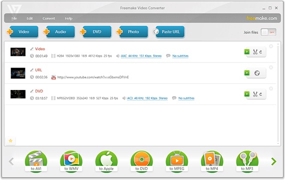 The main interface of Freemake Video Converter