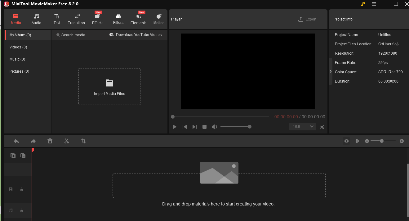 The interface of MiniTool MovieMaker