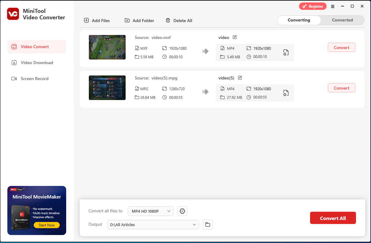 The conversion from other formats to MP4 in MiniTool The conversion from other formats to MP4 in MiniTool Video ConverterThe conversion from other formats to MP4 in MiniTool Video ConverterVideo Converter