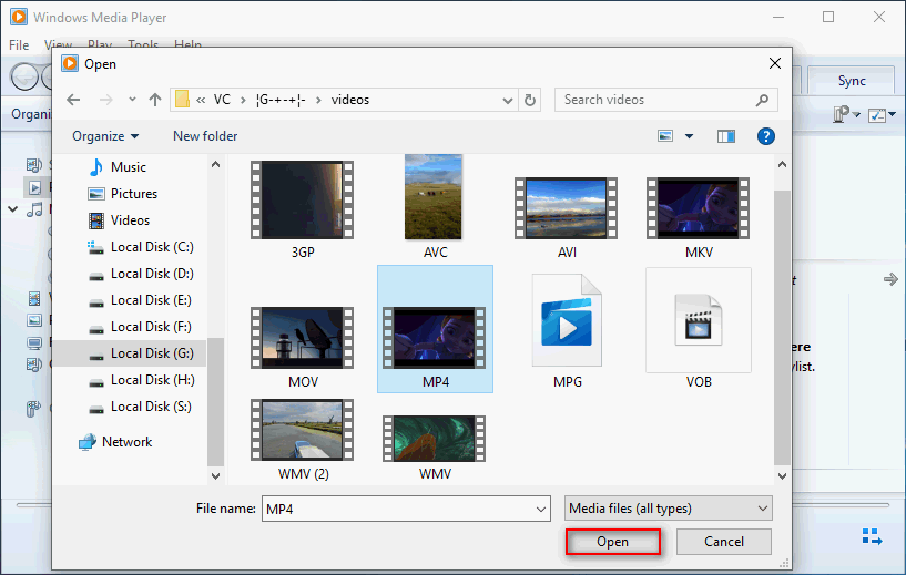 Select the file and click on the Open button to add MP4 to WMP