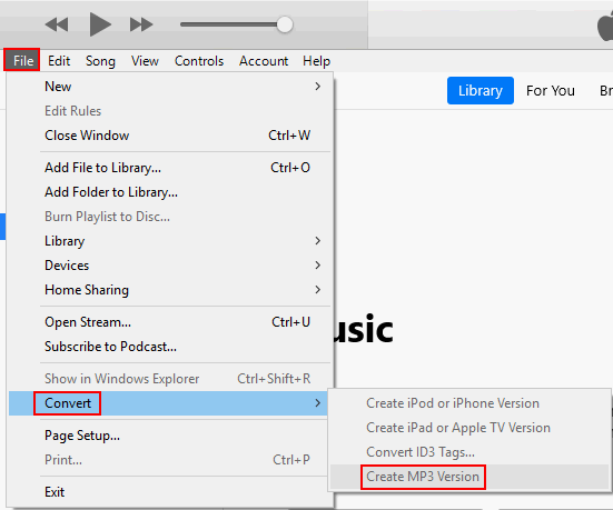 Choose Convert from the drop-down menu and select Create MP3 Version from the submenu