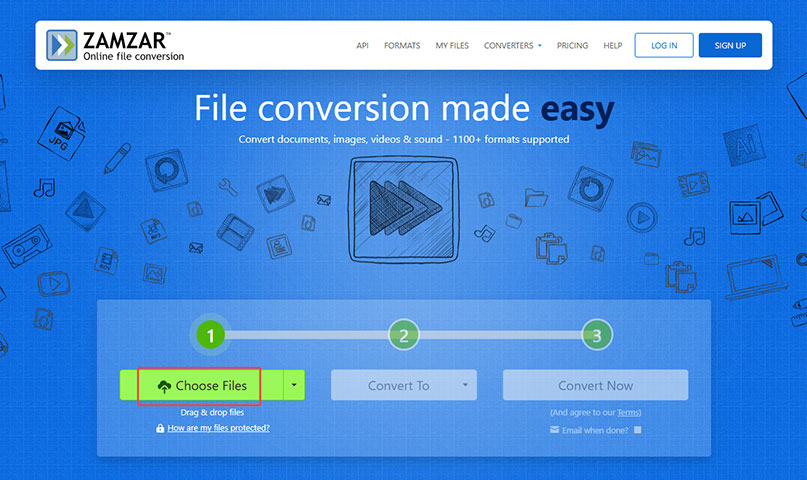 Click the Choose Files button to import your RAM file into Zamzar