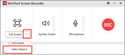Select the area you want to record in MiniTool Screen Recorder for screen recording