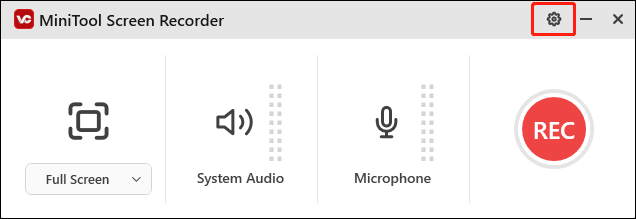 Click the gear icon in MiniTool Screen Recorder to access more settings