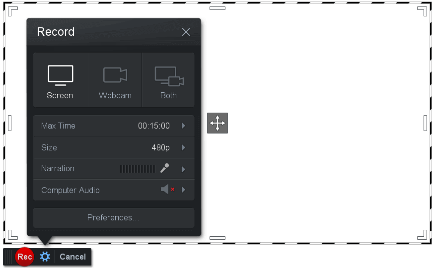 The settings of interface of Screencast-O-Matic