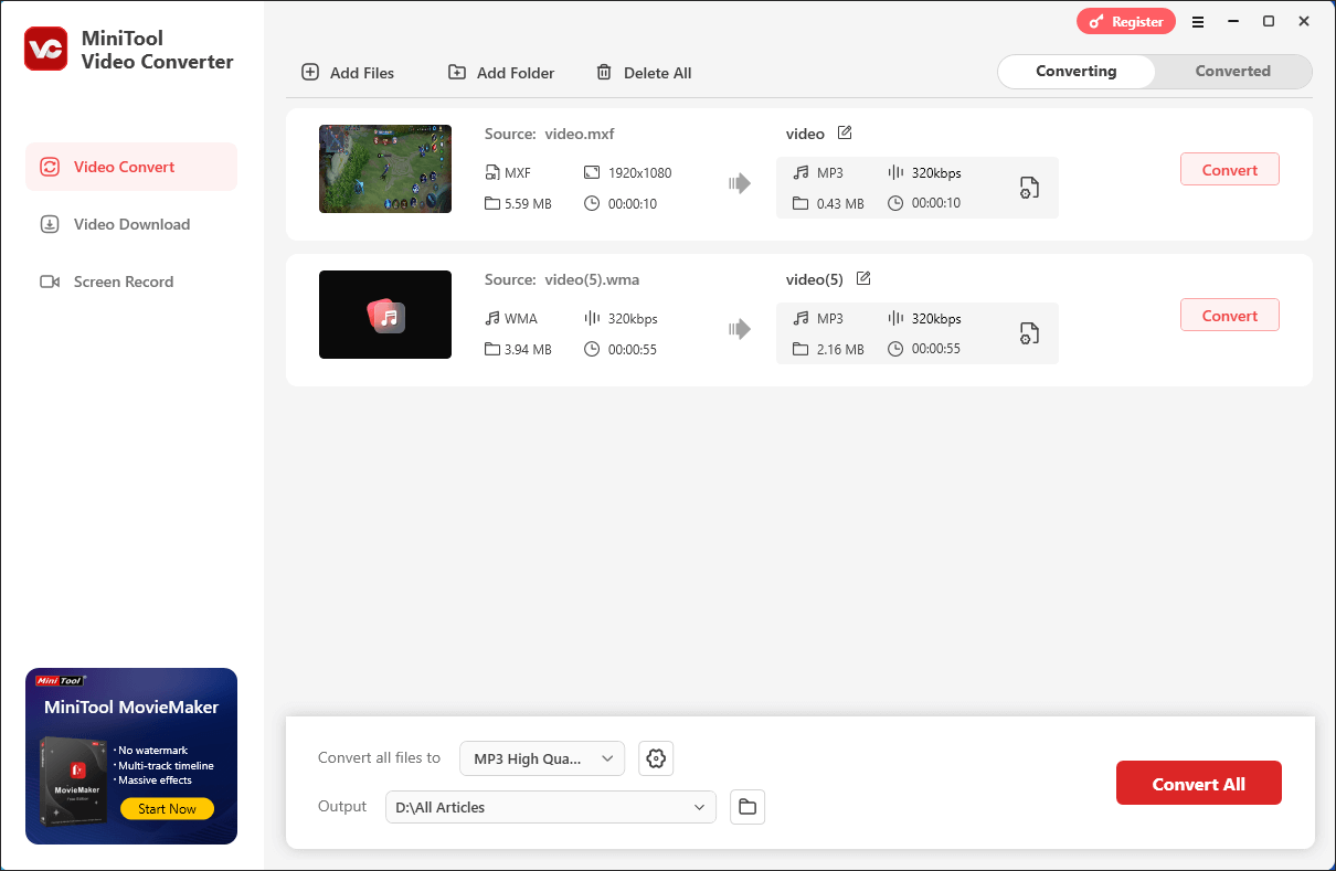 The user interface of MiniTool Video Converter