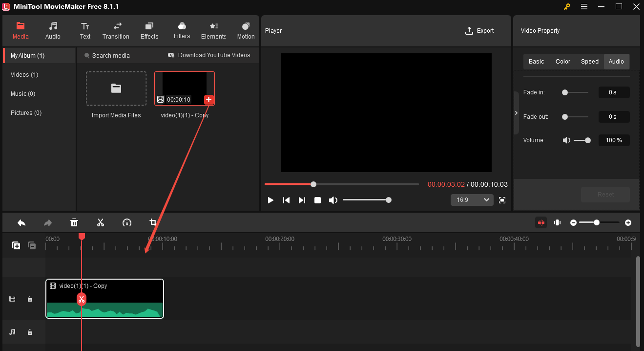 Click the plus icon to add it to the timeline
