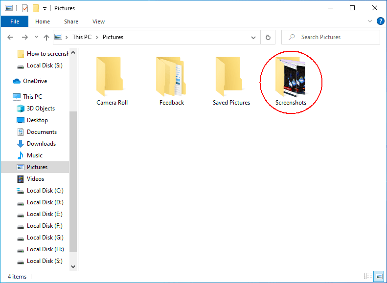 The Screenshots folder in your Pictures library on PC