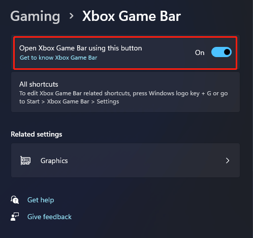 Find the Open Xbox Game Bar using this button on a controller feature and toggle its switch to On