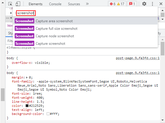 Use the arrow keys to select a screenshot option