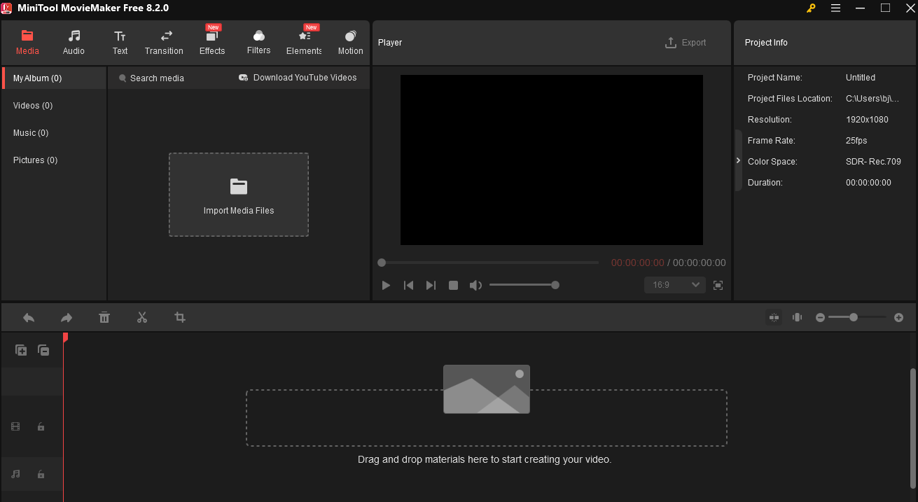 The interface of MiniTool MovieMaker
