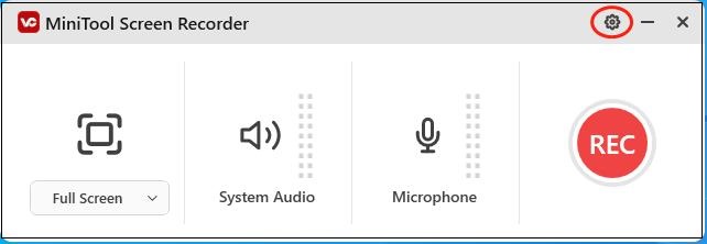 Click on the gear icon in MiniTool Screen Recorder to access the Settings window