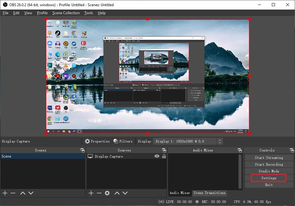 The user interface of OBS Studio
