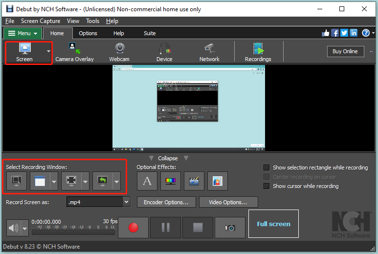 The main interface of Debut Video Capture