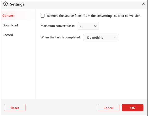 The general Settings window of MiniTool Video Converter