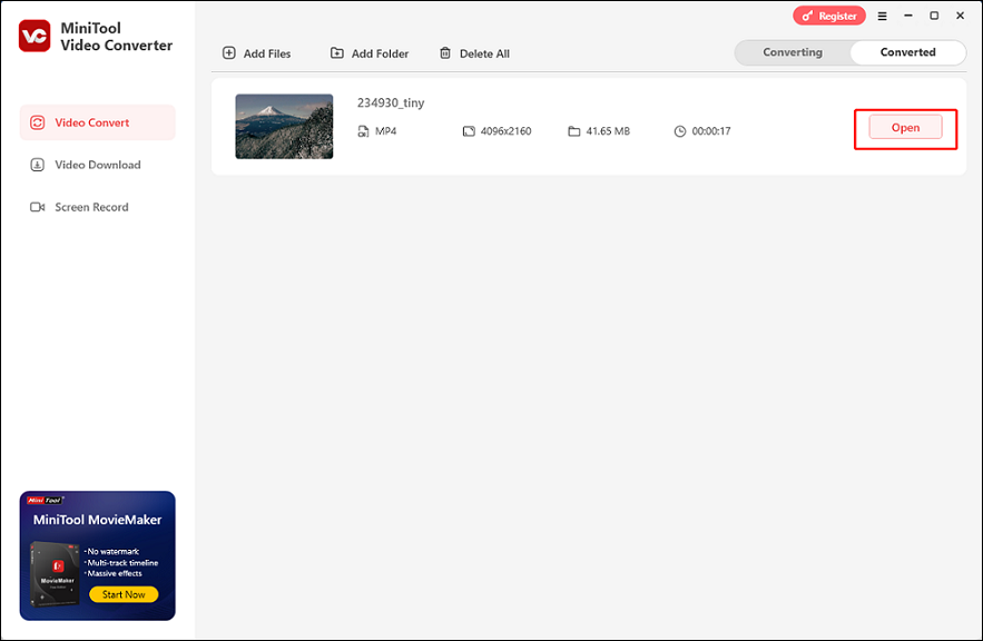 Find the converted MP4 through MiniTool Video Converter