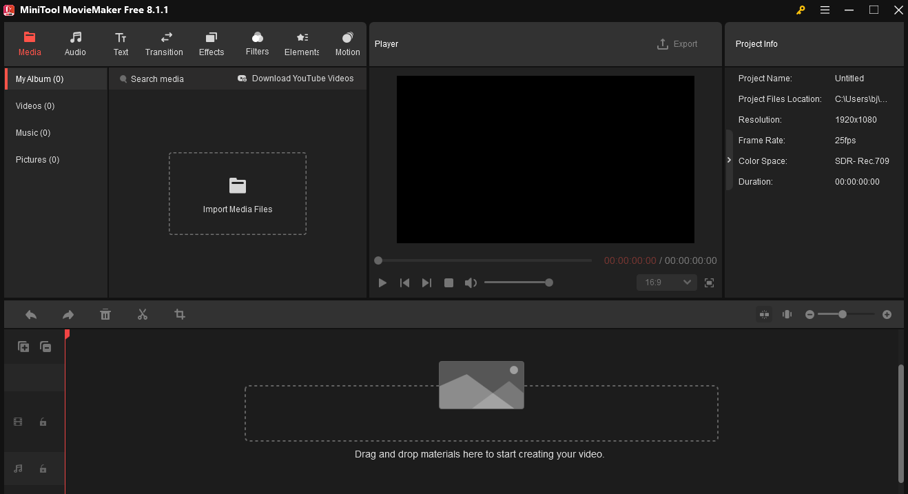 Hauptoberfläche von MiniTool MovieMaker