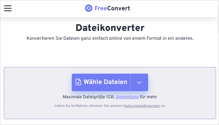 zum Importieren der MOD-Datei in FreeConvert klicken Sie auf „Wähle Dateien“