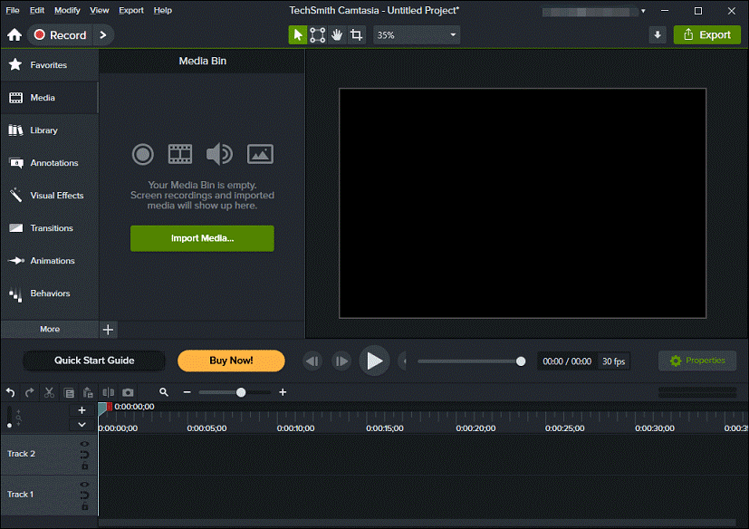 Oberfläche von Camtasia