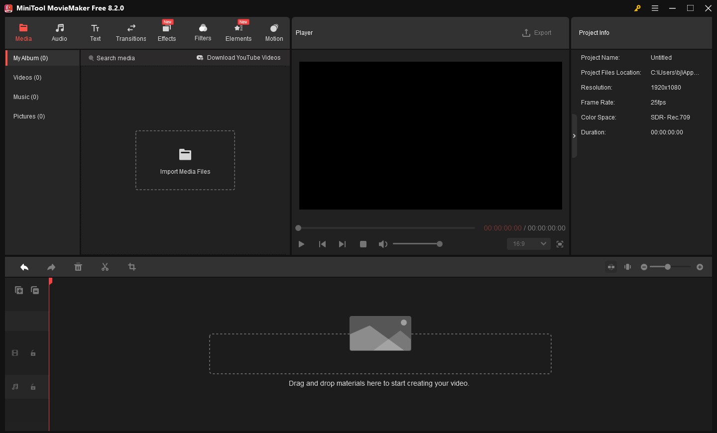 The main interface of MiniTool MovieMaker
