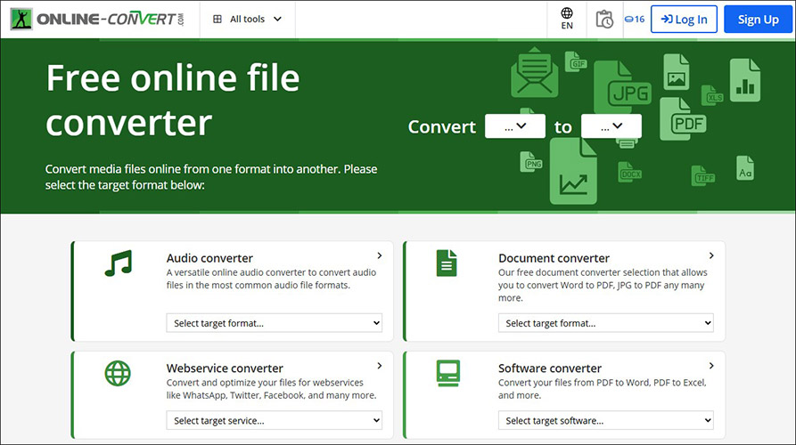 The main interface of Online-Convert