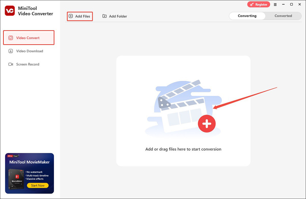 Click Add Files to import target files into MiniTool Video Converter