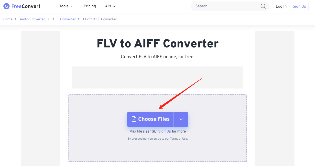 Click on Choose Files in FreeConvert to import your FLV files