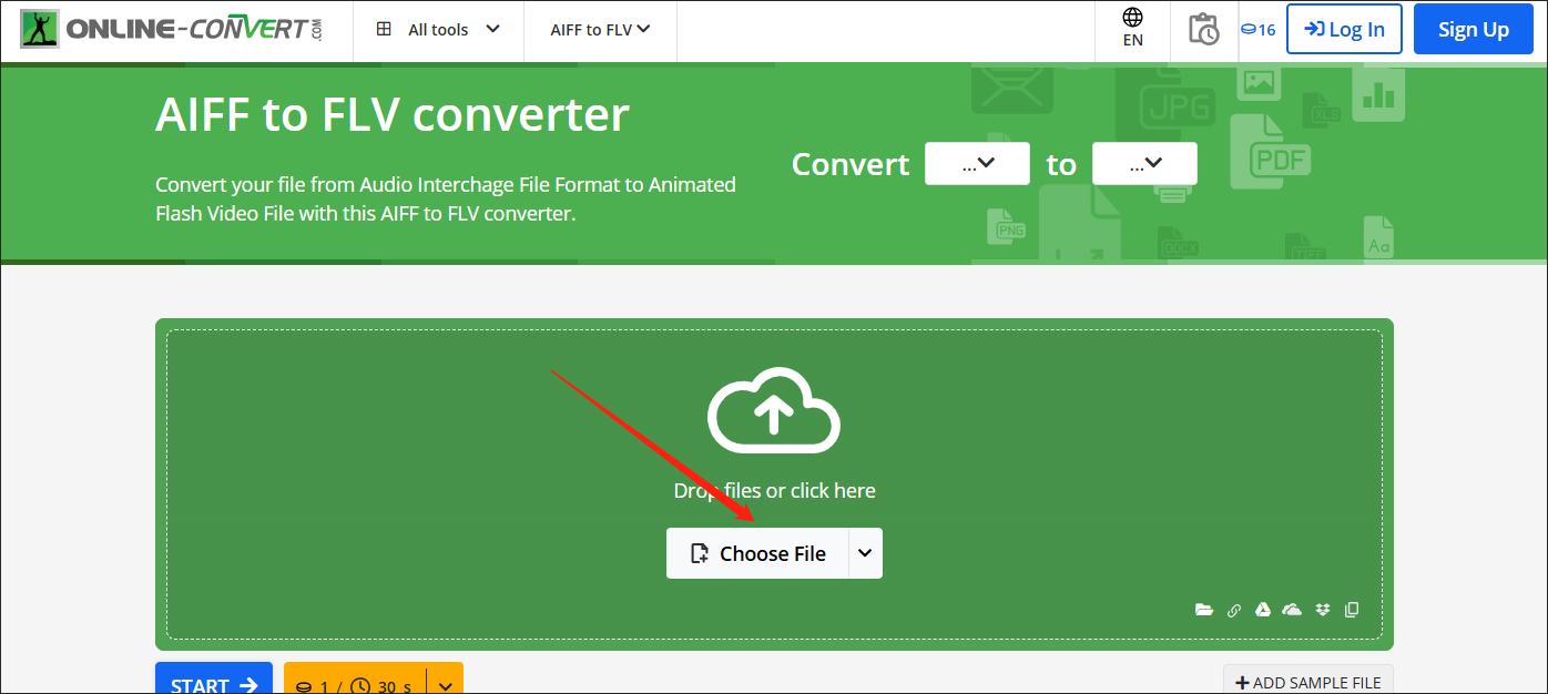Click on Choose File in Online-Convert to upload your AIFF files