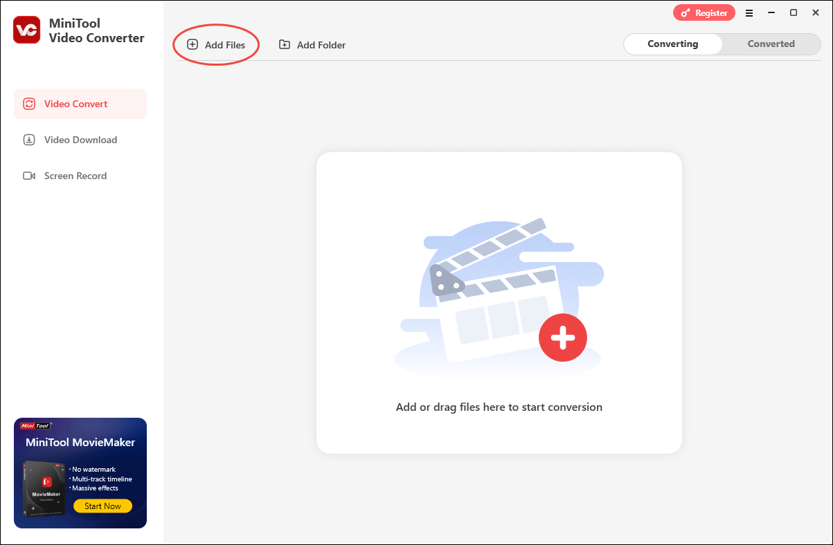 Click on Add Files in MiniTool Video Converter to upload your M4A files