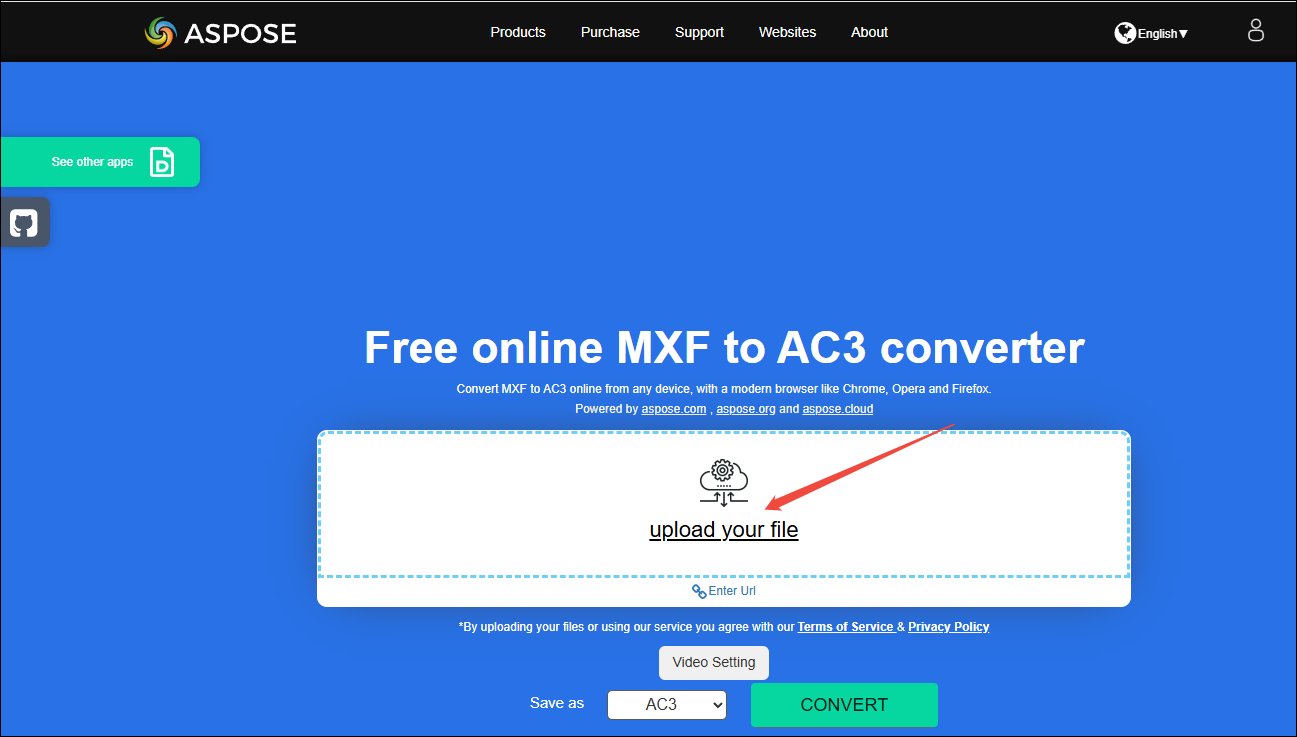Click on upload your file in ASPOSE to import your MXF file
