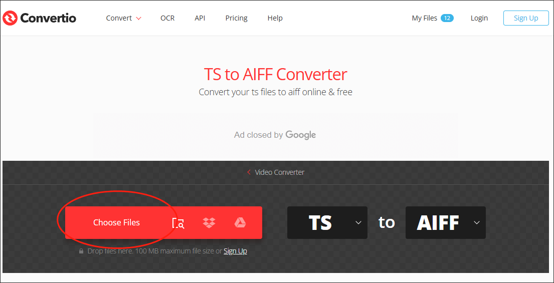 Click on Choose Files in Convertio to upload your TS files