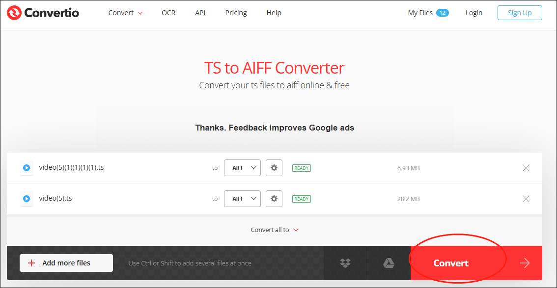 Click on the Convert button in Convertio to begin the conversion tasks