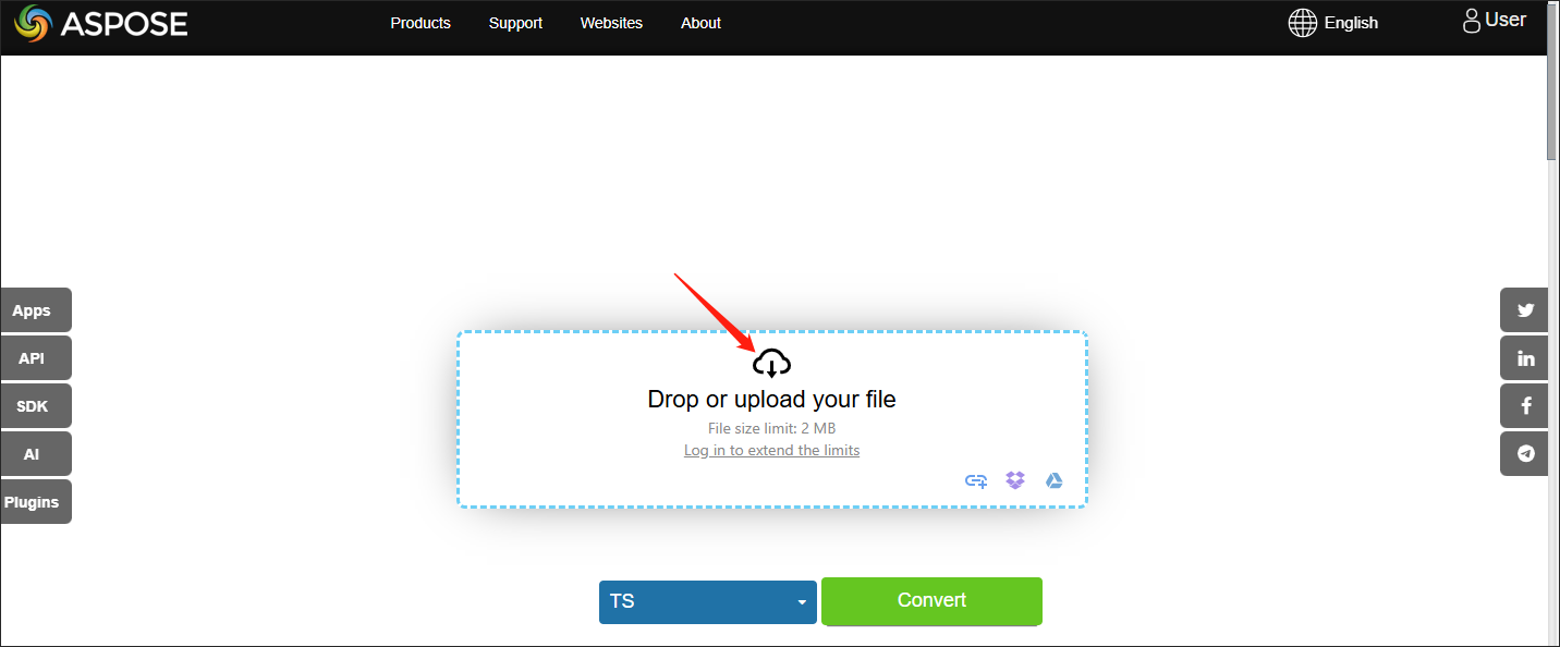 Click on the cloud icon in ASPOSE to upload your M4A files