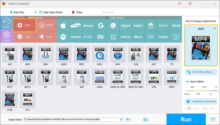 Open the output format library in HD Video Converter Factory Pro and choose the needed format under the Video tab