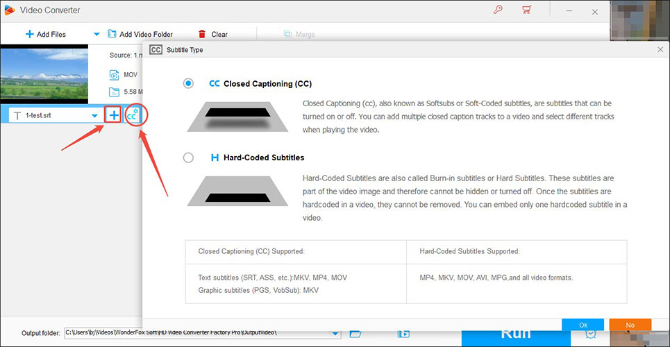 Click the Add subtitle option in HD Video Converter Factory Pro to import your subtitle file