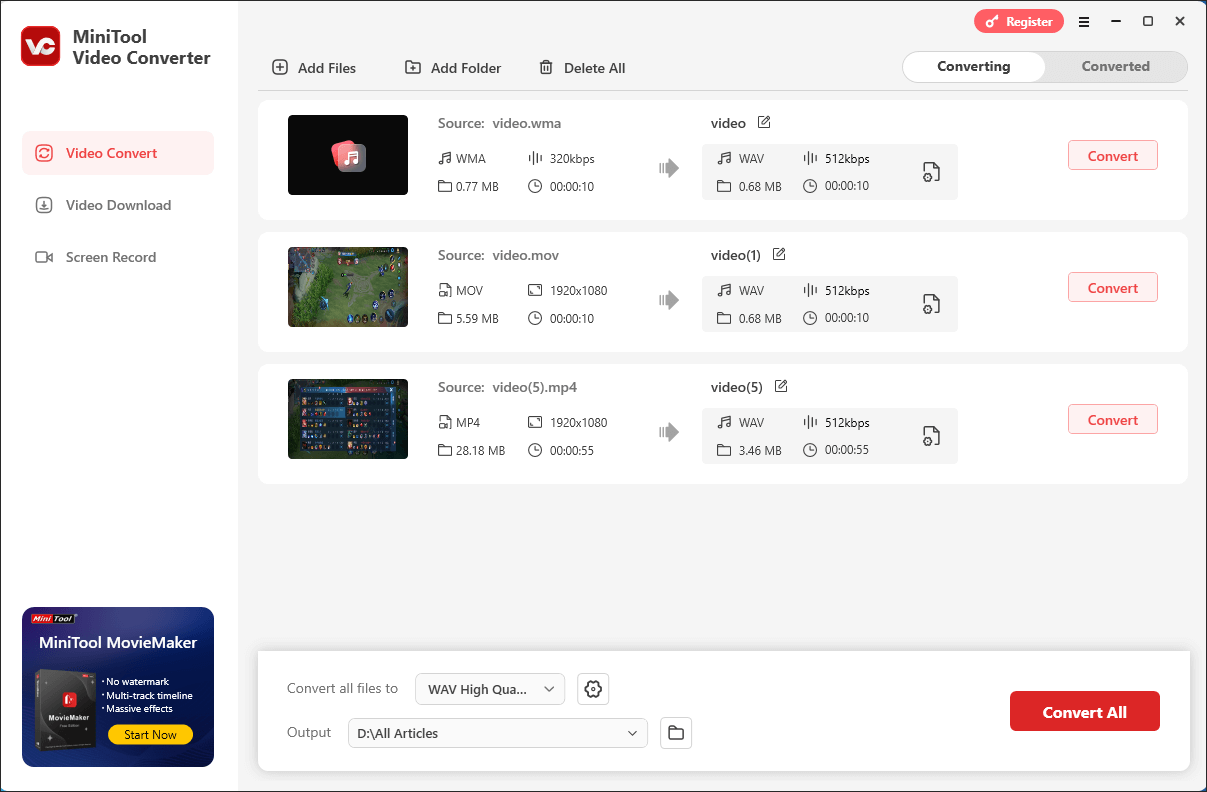 The user interface of MiniTool Video Converter