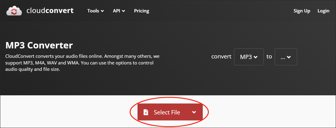Click on Select File in CloudConvert to import your source files