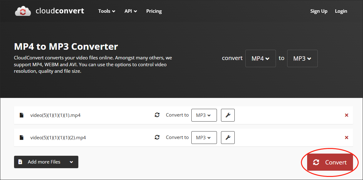 Click on Convert in CloudConvert to convert Zoom recording to MP3