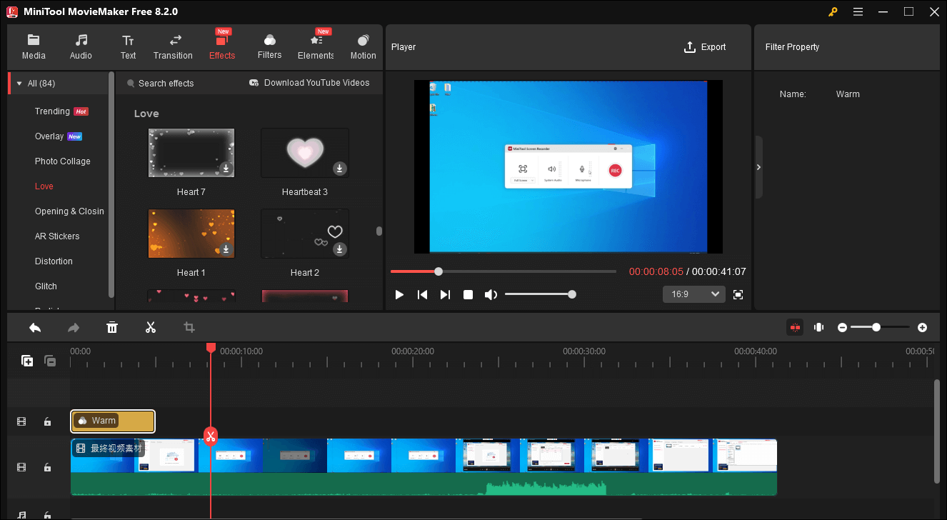 The user interface of MiniTool MovieMaker