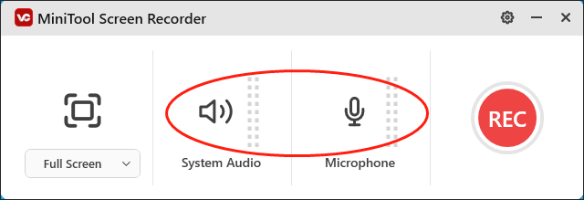 Click on the audio icons in MiniTool Screen Recorder to control the audio recording