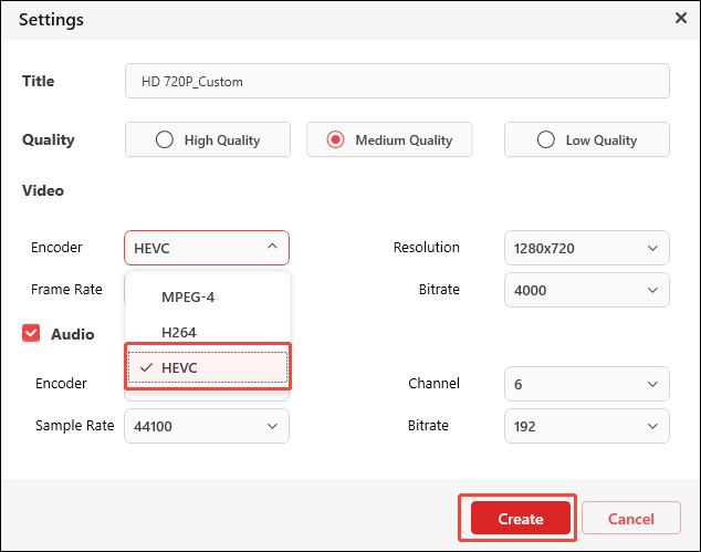Change the codec to HEVC in MiniTool Video Converter