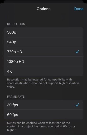 Choose a lower resolution in iMovie