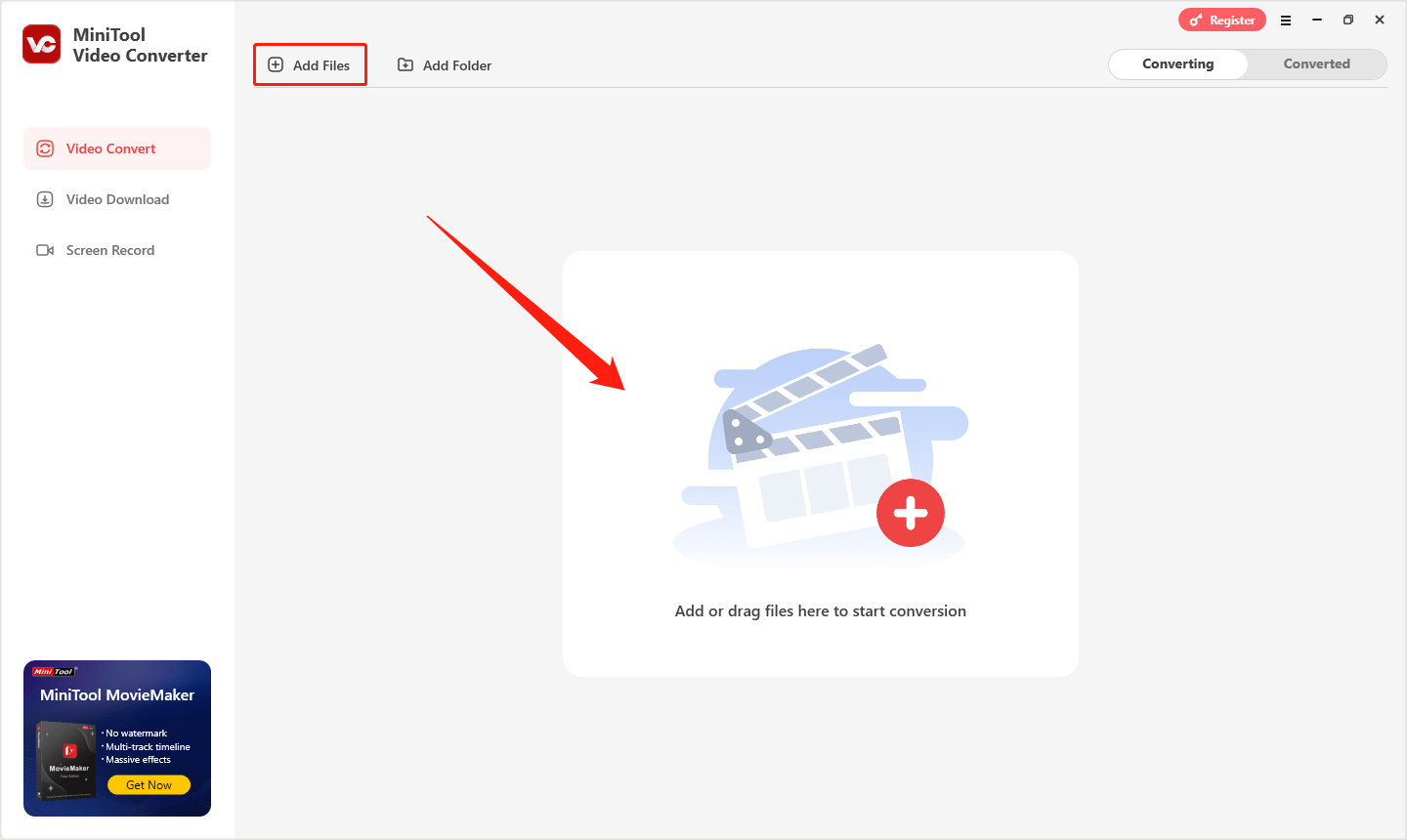 klicken Sie in MiniTool Video Converter auf „Dateien hinzufügen“, um die MKV-Datei zu importieren