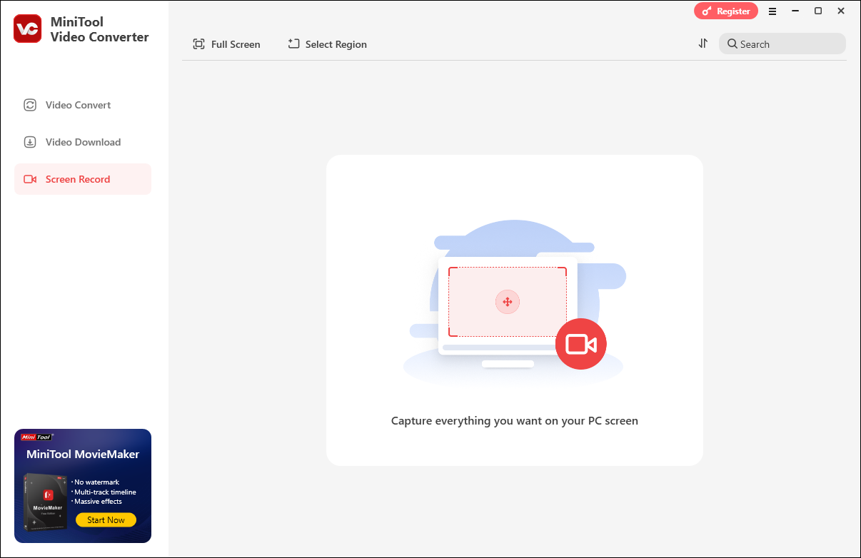 The Screen Record page of MiniTool Video Converter