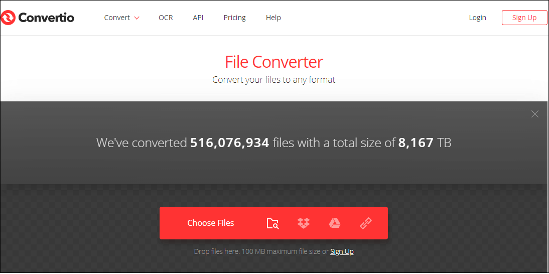The user interface of Convertio