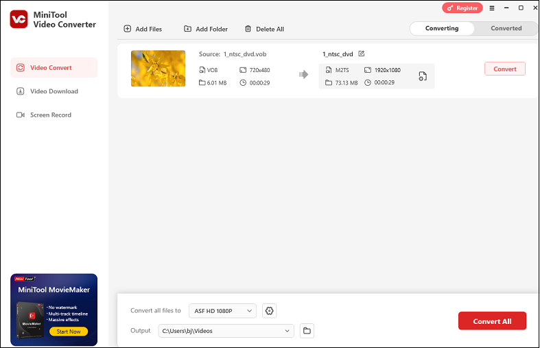 Convert VOB to M2TS with MiniTool Video Converter