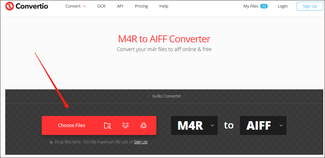 Click on Choose Files in Convertio to import your M4R files